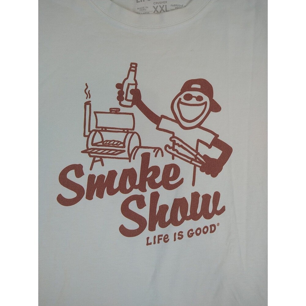 Life is Good Crusher Tee Smoke Show T-Shirt Adult XXL Yellow Grill Beer